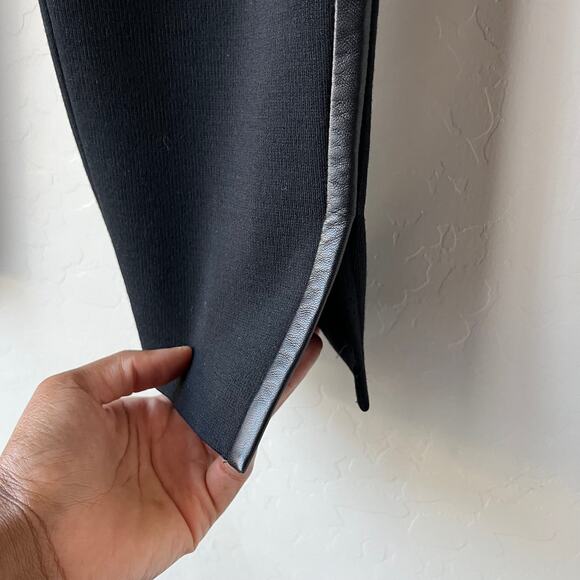 St. John Black Wool Knit Pull-On Leather Stripe Trim Dress Pants Size 10 - Picture 6 of 8
